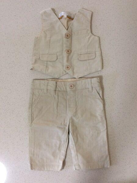Ollie's Place vest and pants baby wedding outfit. Size 000