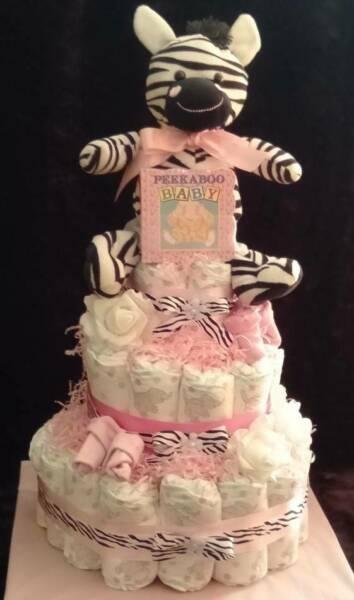 Pink Zebra 3 Tier Nappy Cake