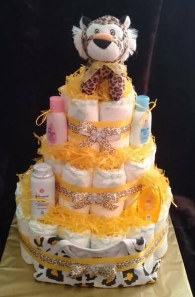 Yellow Leopard 3 Tier Nappy Cake