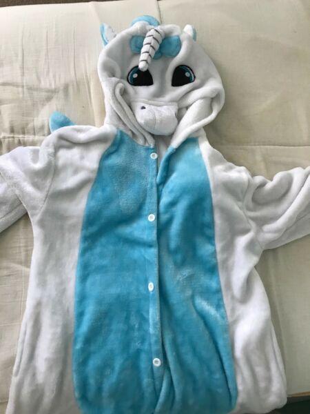 Childrens Blue and white fluffy magical unicorn onesie!