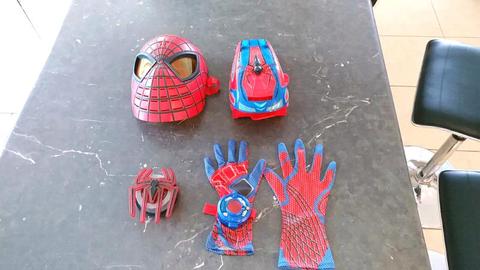 Spiderman mask, web blaster, gloves and chest piece