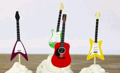Cupcake cake toppers Guitar music note instrument Birthday Party