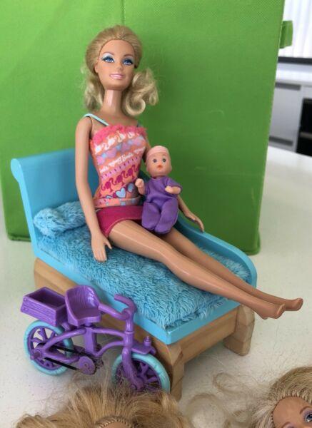 Barbie doll collection, accessories, clothes, bathroom, surfing