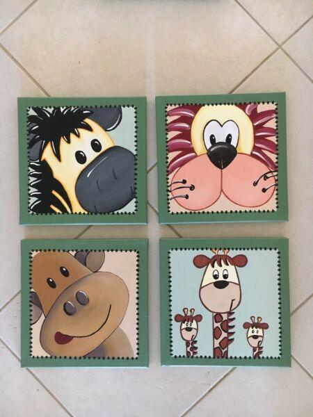 Set of 7 Art Canvases for Baby Nursery - Jungle Animals