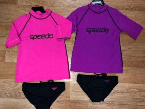 Bright Fluro purple & pink SPEEDO rashie & briefs swimmers togs