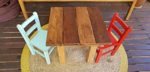Wooden handmade kids table and chair set