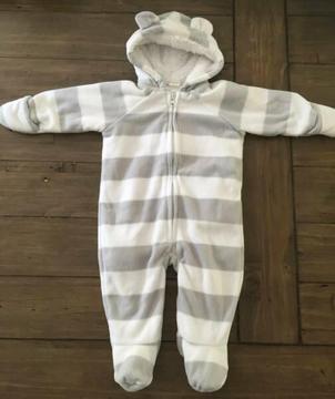 Old Navy Stripy Unisex Fleece All-in-One - Size 00 - As NEW