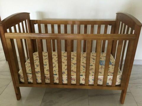 Wooden baby cot / toddler bed with mattress
