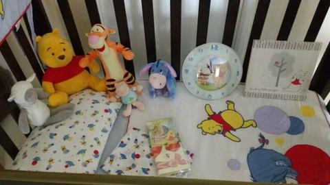 Winnie The Pooh Theme Cot linen, Toys, Wall Clock and Wall Decora