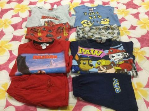 PAW PATROL, CARS, DESPICABLE ME PAJAMAS SIZE 4 - THE LOT FOR $10