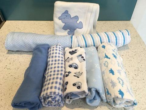 AS NEW Baby boy wraps cot sheets
