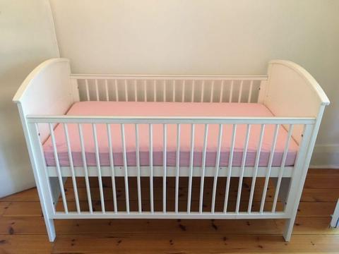 Mothercare Cot bed with 2 mattresses and sheets