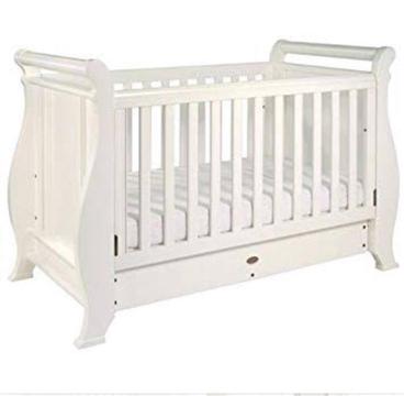 White boori sleigh cot converts to toddler bed drawer and mattres