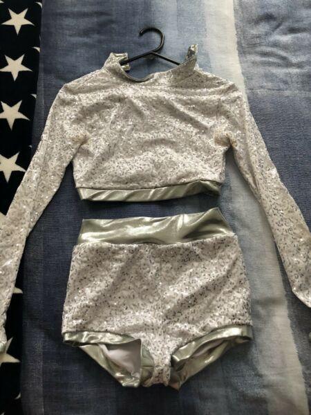 White Two Pieced Sequinned Dance Costume