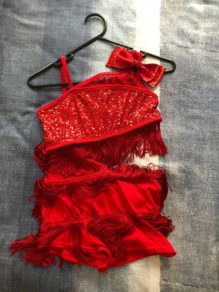 Red Frilled Sequinned Dress Dance Costume