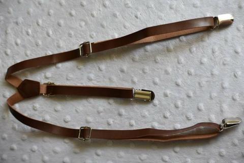 toddler brown leather suspenders