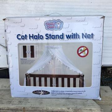 Cot halo stand with net. Insect screen mosquito net for cot