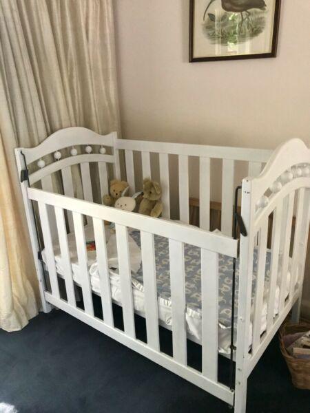 Baby Cot - with Mattress & Linen - White Colour