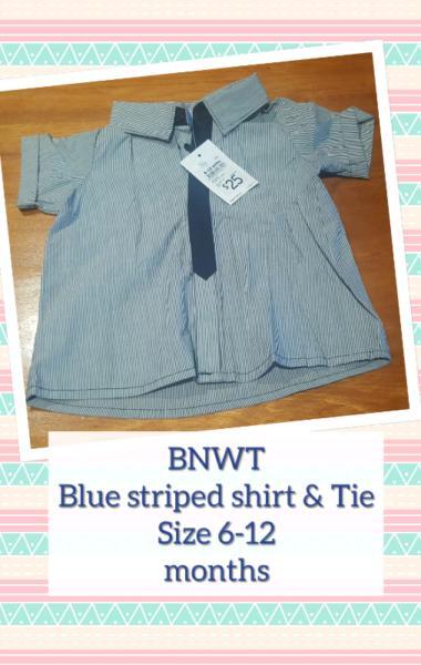 BNWT Striped shirt with tie RRP $25 size 6-12 months