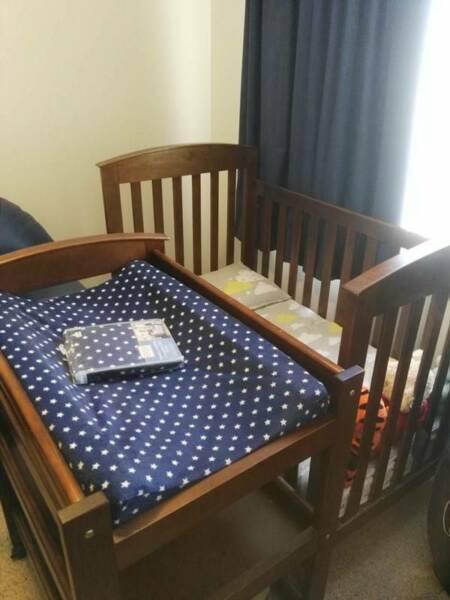 EX COND BABY CHANGE TABLE AND CONVERTIBLE BABY COT SET