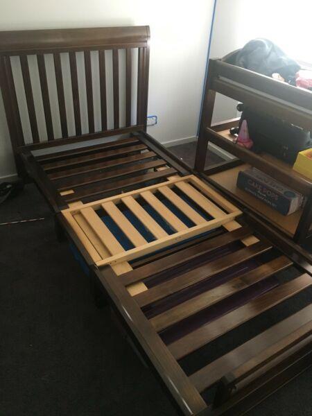 Cot, single bed and change table