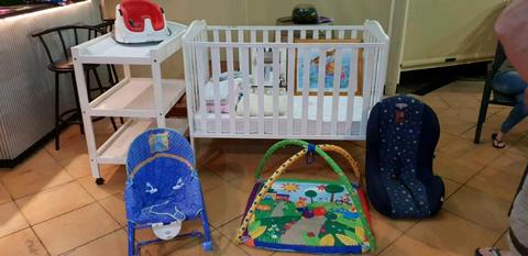 Cot, change table and baby accessories