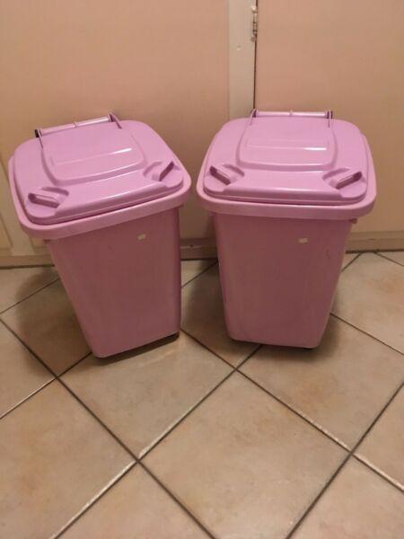 Pink kids toy storage wheelie bins X2