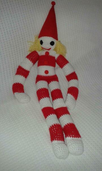 Crocheted Red and White Clown
