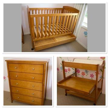 Grotime Nursery set - Cot, Change Table & Chest of Drawers