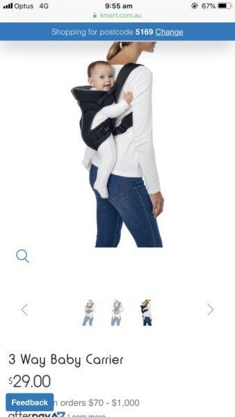 Kmart 3 way baby carrier/ sling