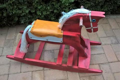 Vintage Red Wooden Rocking Horse