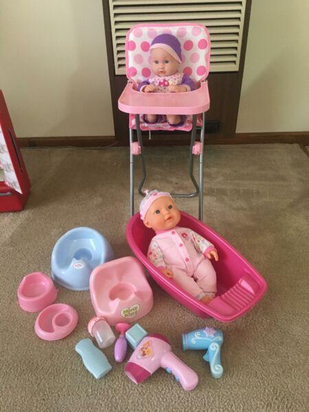 Baby dolls plus high chair bath & accessories