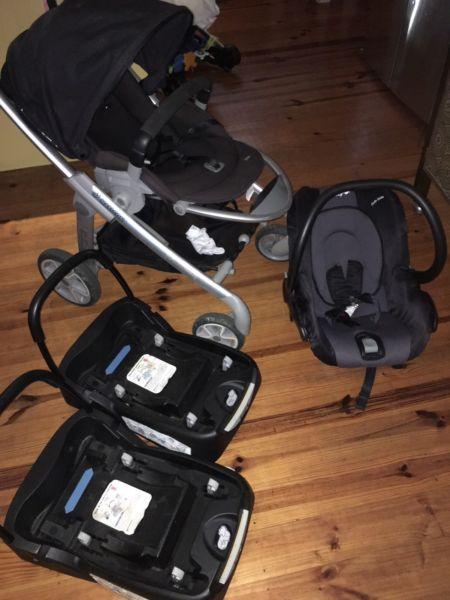 Safety 1st Baby Car seat with 2 bases and pram