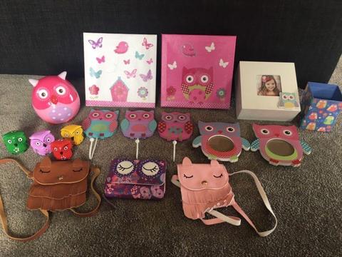 Girls bedroom owl pack accessories