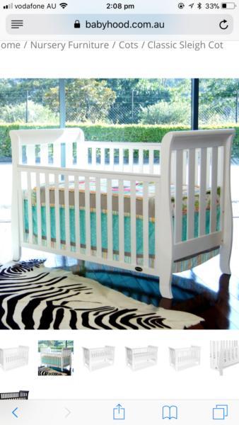 Babyhood classic sleigh cot 4 in 1 and childcare mattress
