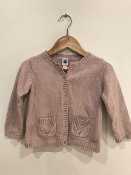 Designer baby clothes, Petit Bateau wool/cotton Cardigan 18 months