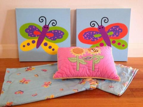 Girls Single Bed Quilt set with Matching Paintings-Originals