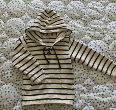 Boys Bone/Cream and Ink Navy knit Jumper with hood size 1-2