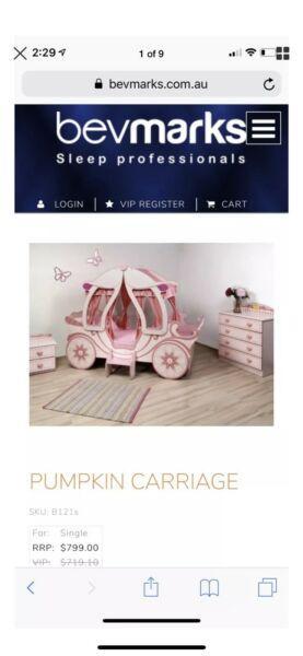 Kids princess carriage pink bed