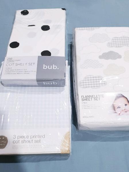 3 Pkt Cot sheet Sets New in packaging