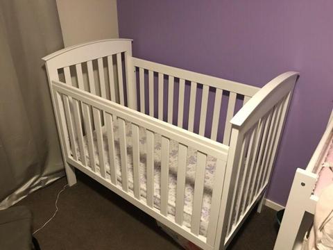 Cot, mattress and change table white unisex good condition