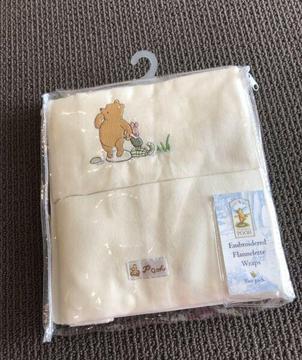SOLD! Wraps Flannelette-CLASSIC POOH Embroidered Wrap x 2
