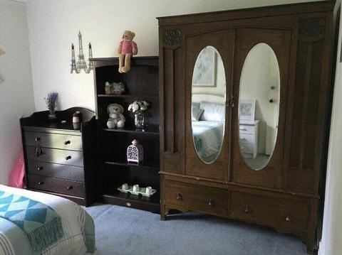 Boots sleigh cot with draw, change table dresser and bookshelf