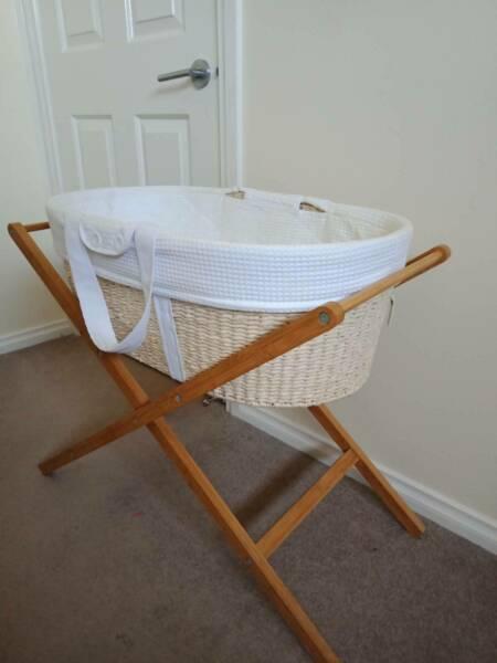 Barely Used Baby Moses Basket Crib with Stand