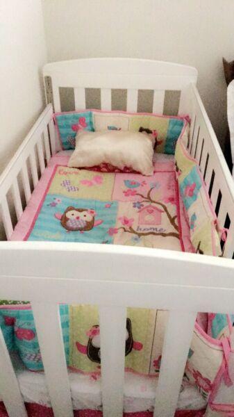 White Cot With Mattress And Bed Linen