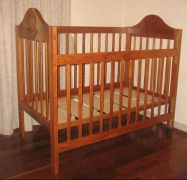 Baby furniture - wooden cot with rocking horse & change table