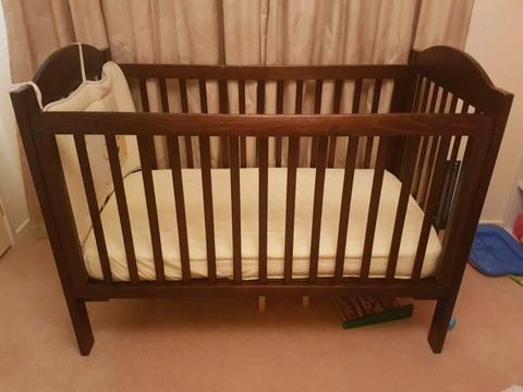 Boori King Parrot Cot, change table, mattress and bedding