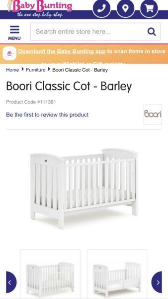 Boori Classic Cot with mattress and bedding