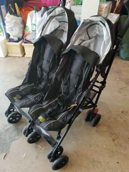 Baby Double stroller pram black