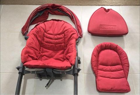 Stokke Xplory Red Seat Cover With Hood, Newborn Insert & Bag